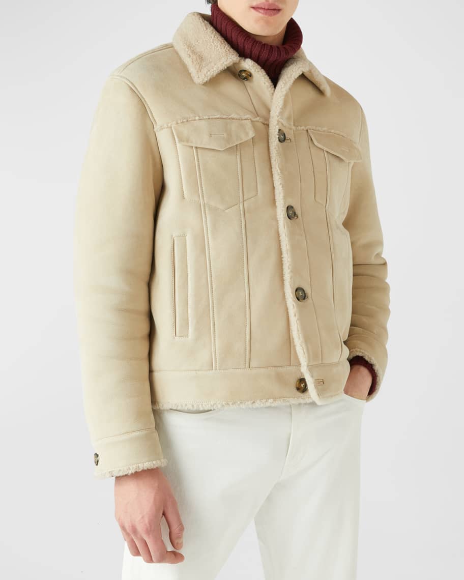 Louis Vuitton® Reversible Boxy Shearling Jacket Beige. Size 40