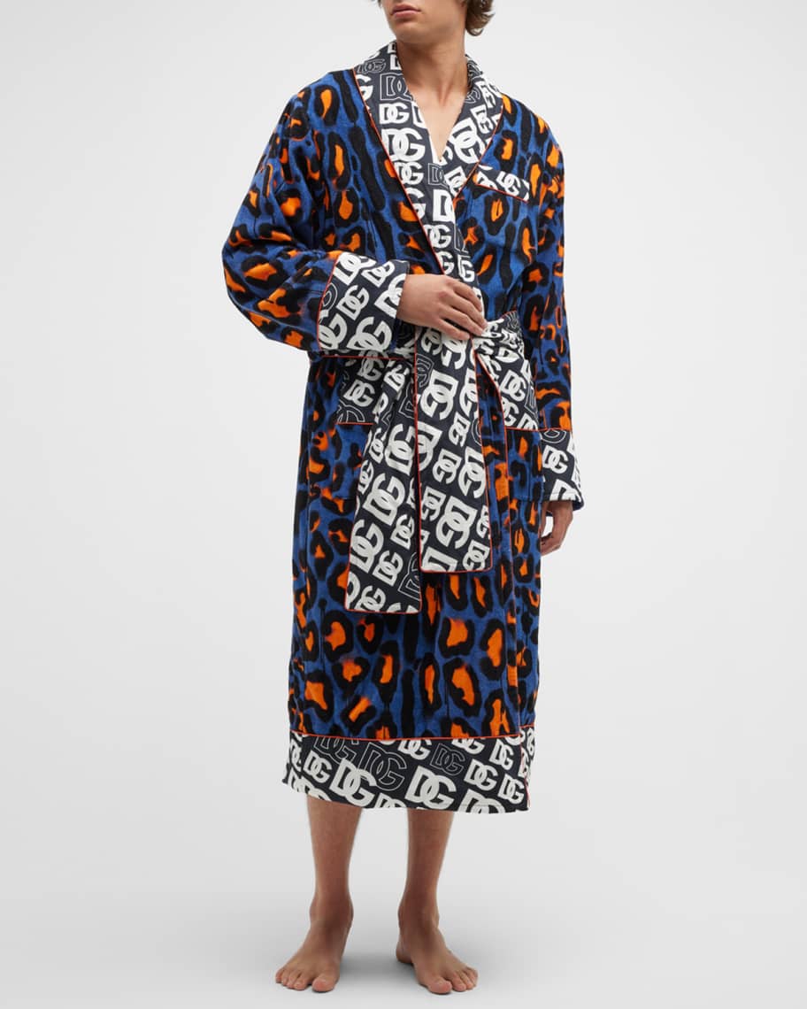 Dolce&Gabbana Men's Graffiti Leopard Monogram Terry Bathrobe Neiman