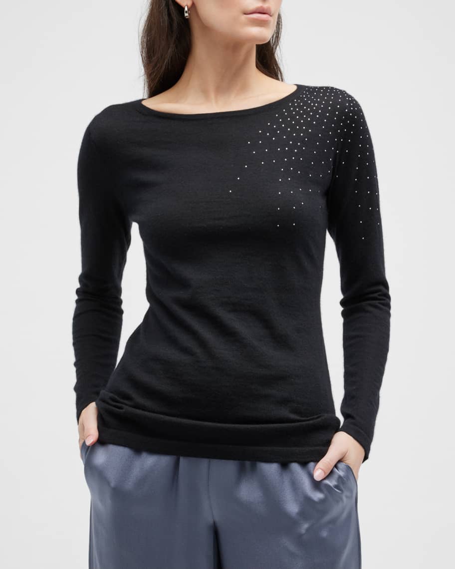 Neiman Marcus Cashmere Collection Cashmere Embellished Burst Crewneck