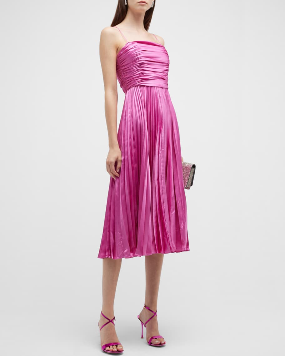 AMUR Heba Pleated Charmeuse Midi Dress | Neiman Marcus