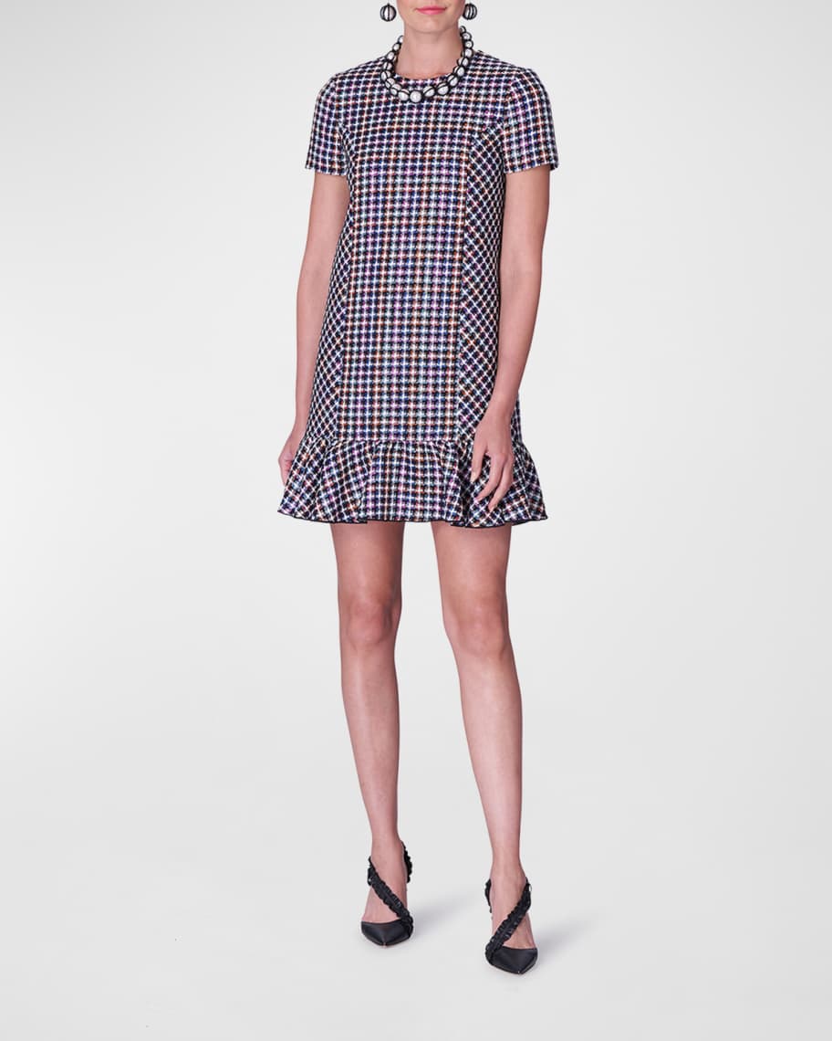 Carolina Herrera Embroidered Mini Shift Dress with Ruffle Sleeves