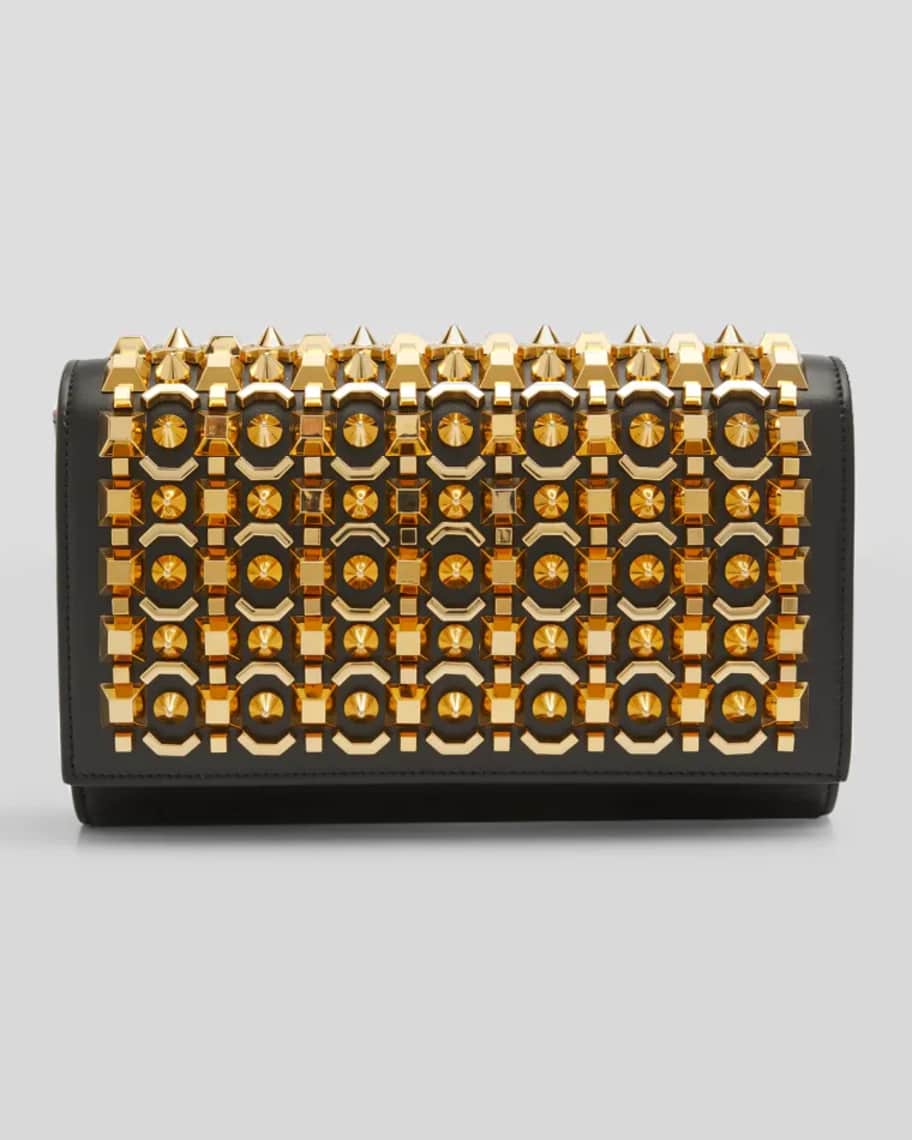 CHRISTIAN LOUBOUTIN Paloma red gold spike stud pink shoulder chain clutch  bag