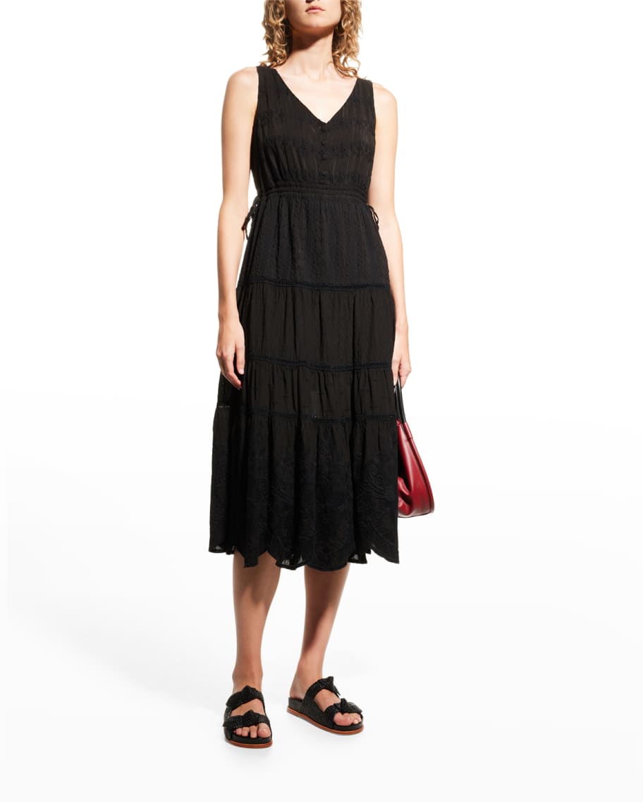 Johnny Was Winter Embroidered Tiered Midi Dress | Neiman Marcus
