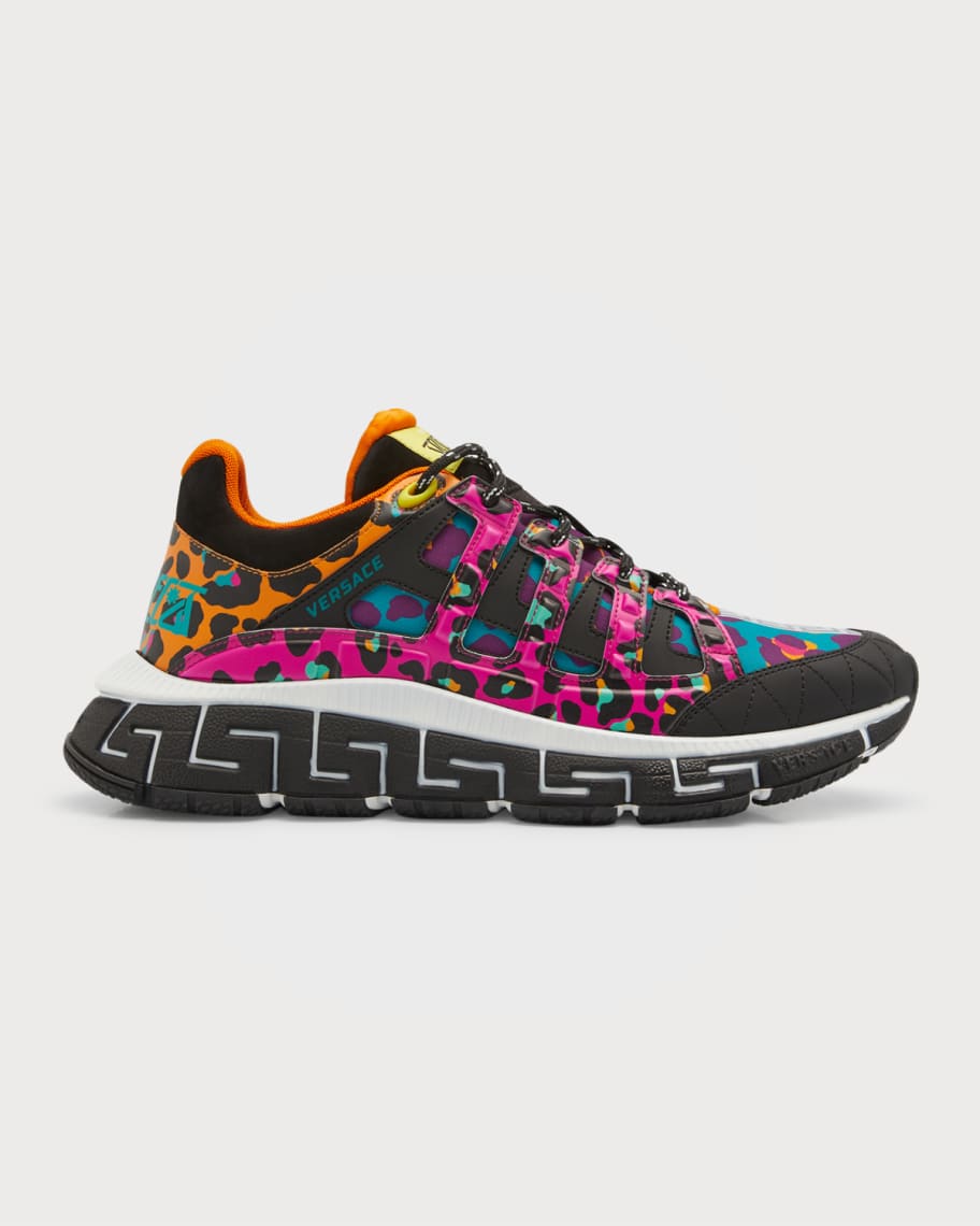 Versace Multicolor Leather and Printed Nylon Chain Reaction Sneakers Size  39 Versace