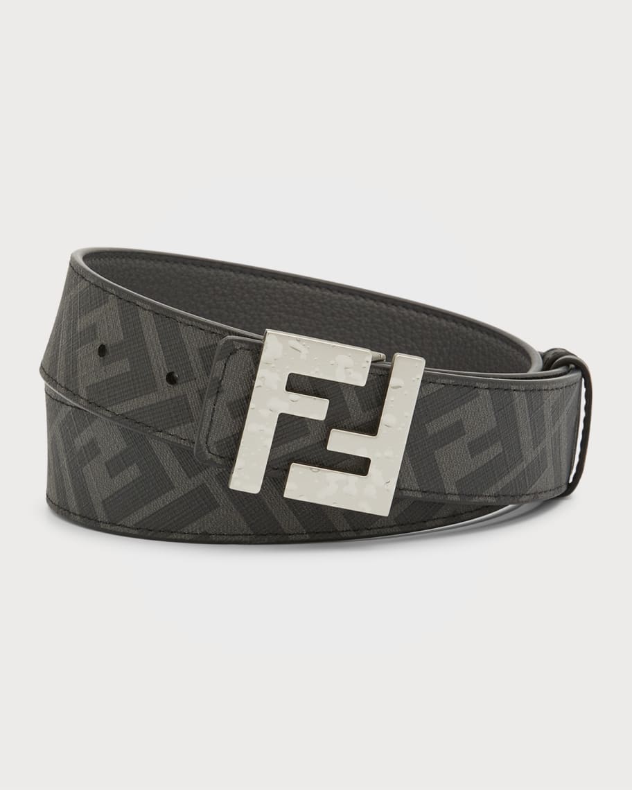 Fendi Ff Diamonds Leather Reversible Belt in White