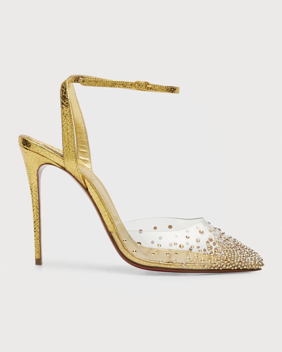 Christian Louboutin Clear Spike Red Sole Ankle-Strap Pumps –