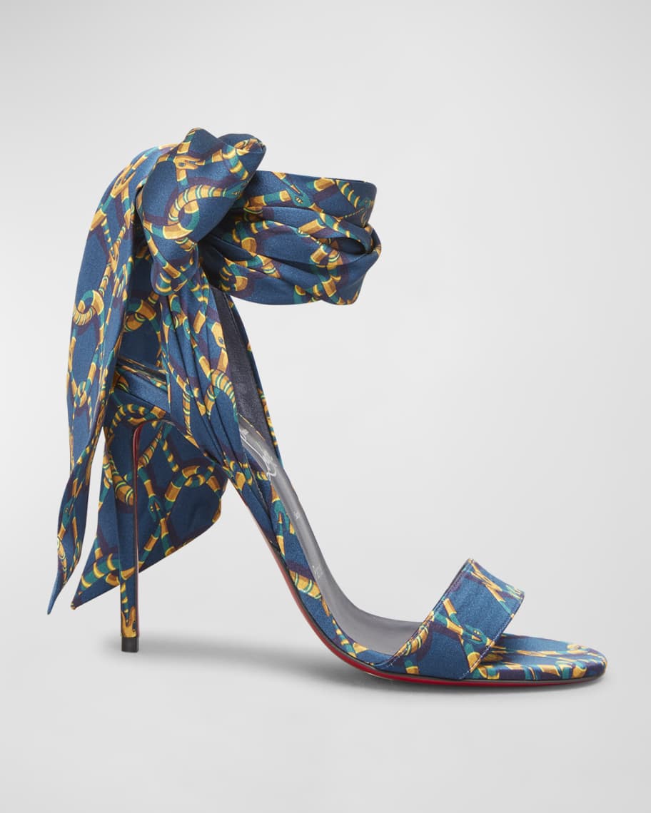 Christian Louboutin Sandale Du Desert Silk Ankle-Tie Sandals