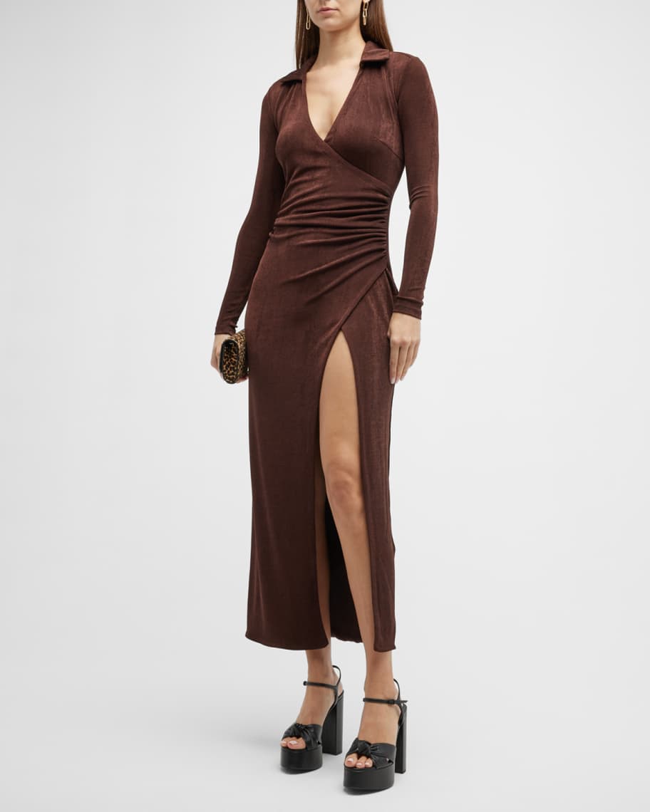 SER.O.YA Elm Ruched V-Neck Midi Dress | Neiman Marcus