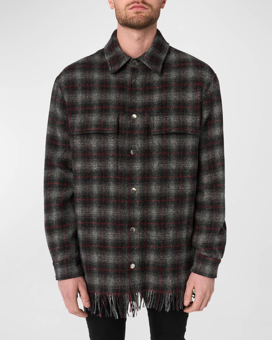 Amiri Men's Plaid Fringe Overshirt | Neiman Marcus