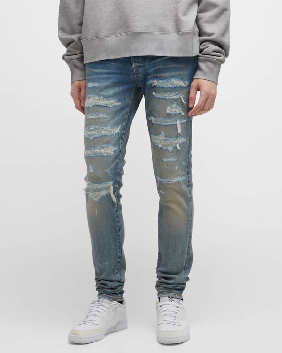 Amiri Men s Rip Repair Thrasher Skinny Jeans Neiman Marcus
