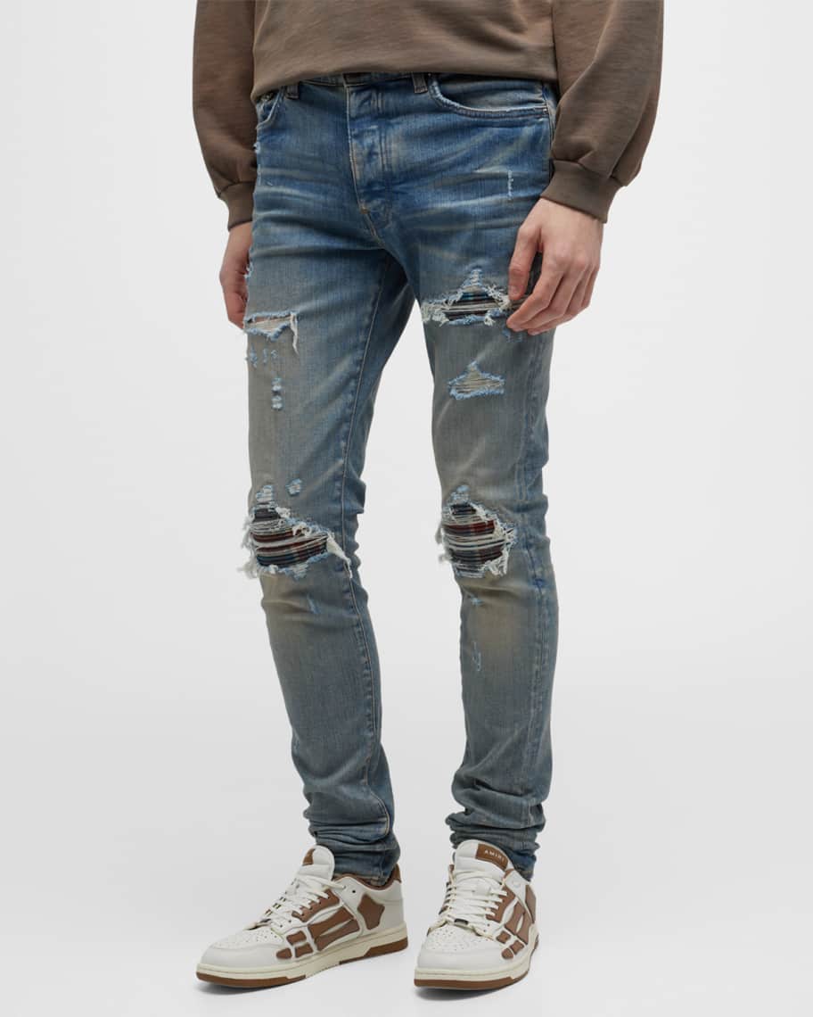 Amiri Men's MX1 Flannel Rip/Repair Skinny Jeans | Neiman Marcus