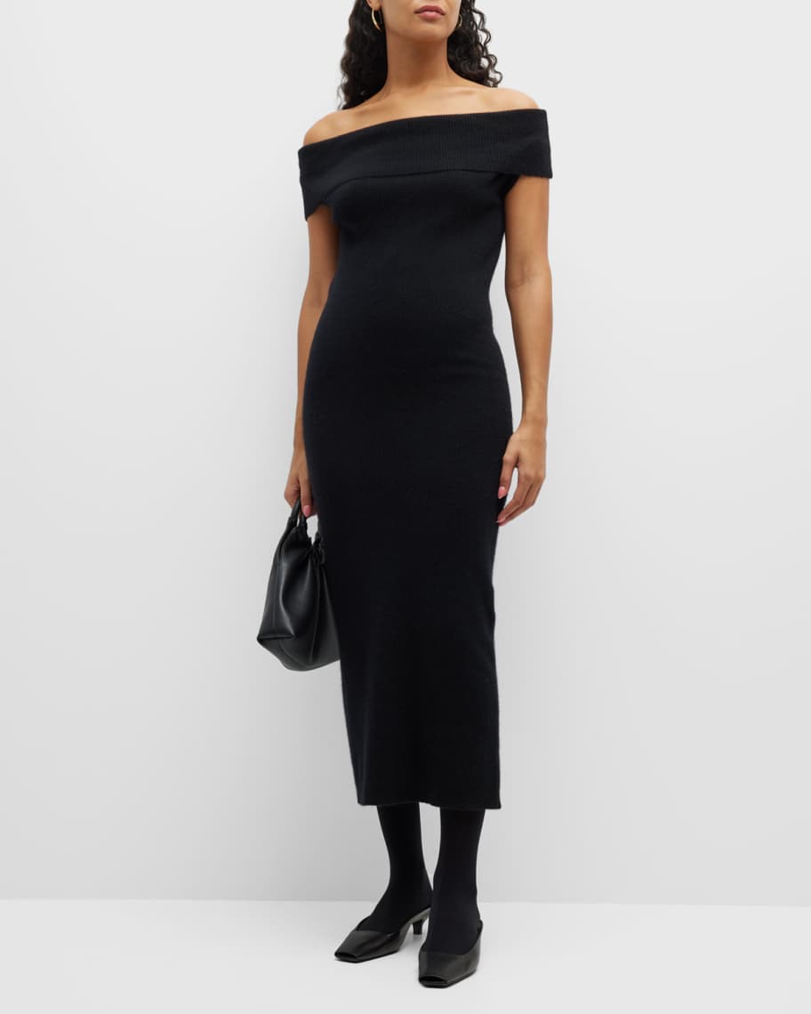 Toteme Off-The-Shoulder Rib Midi Sweater Dress | Neiman Marcus