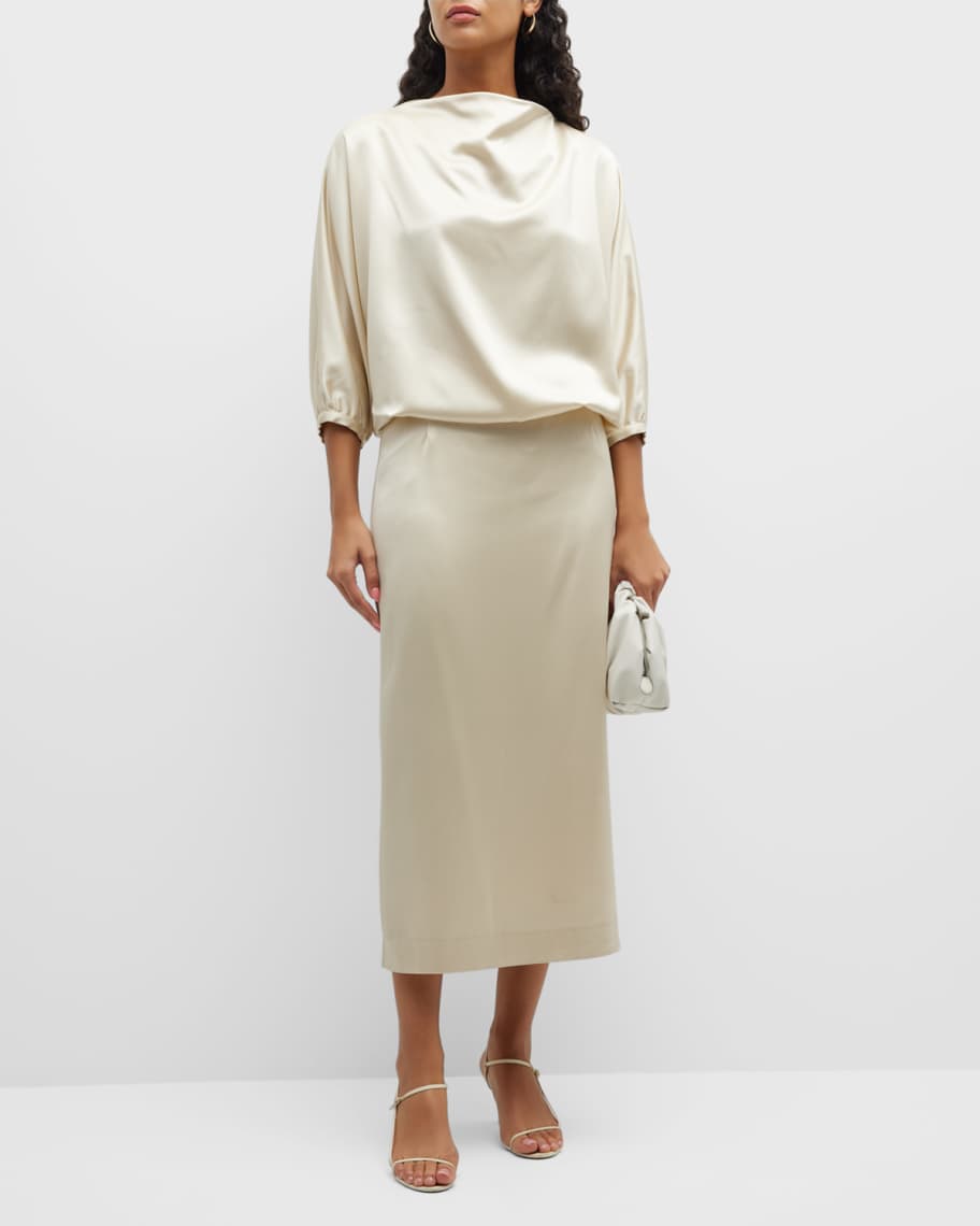 Toteme Draped Satin Midi Dress | Neiman Marcus