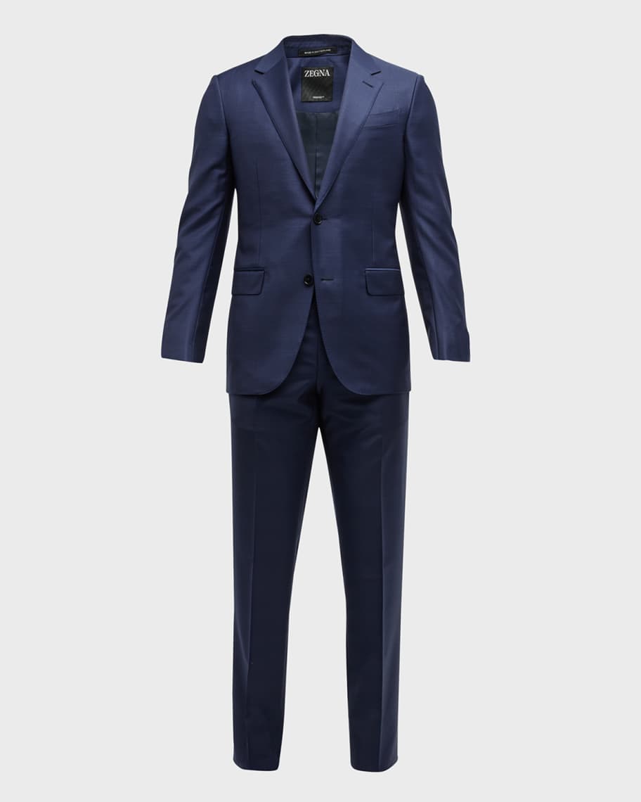 ZEGNA Men's Tonal Plaid WoolSilk Suit Neiman Marcus