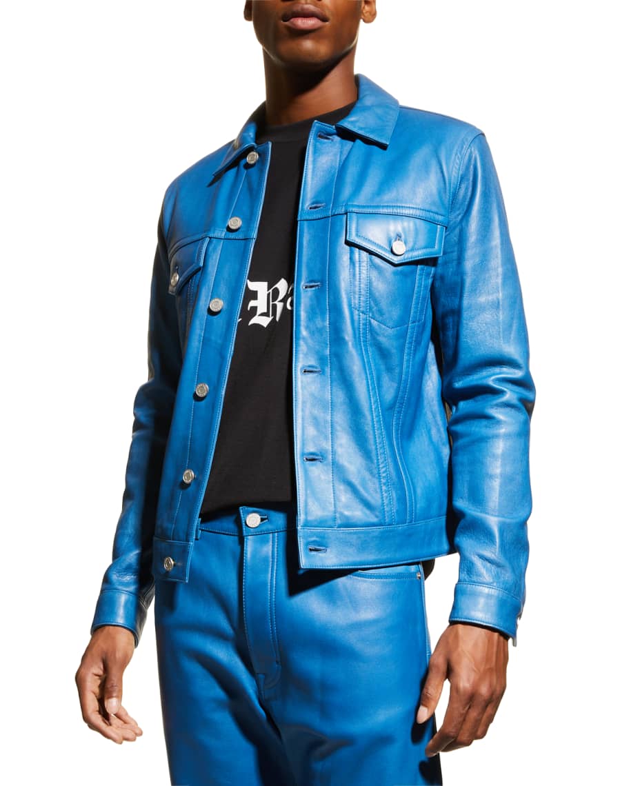 PURPLE Men's Leather Trucker Jacket Neiman Marcus