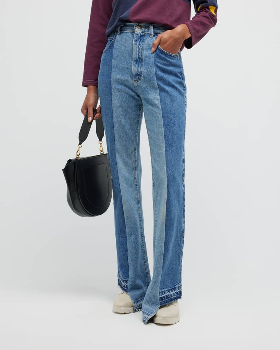 Rentrayage Two-Toned Straight Layered-Hem Jeans | Neiman Marcus