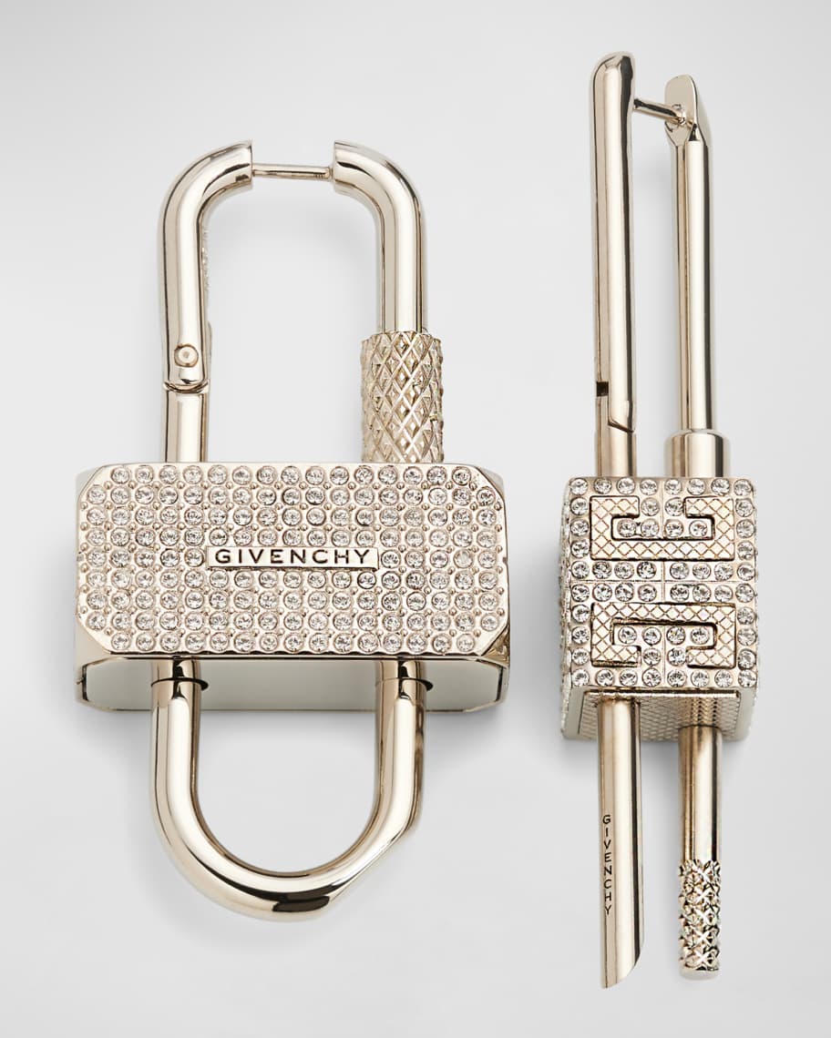Givenchy Men's Asymmetrical Crystal Pavé Lock Earrings | Neiman Marcus