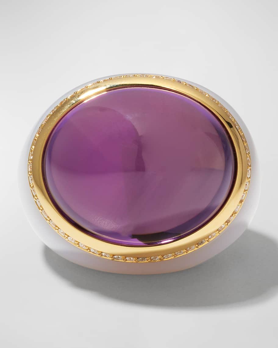 Sanalitro 18K Yellow Gold Love Ring with Chalcedony and Ameth, Size 6-8 | Neiman Marcus Sanalitro 18K Yellow Gold Love Ring with... 