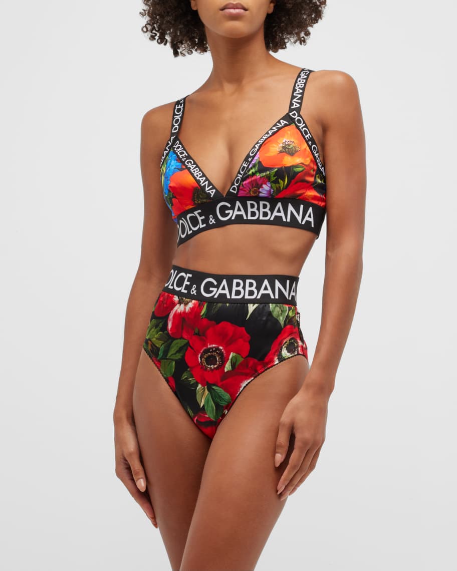 Dolce&Gabbana Logo Band Tile-Print Lycra Bra Top