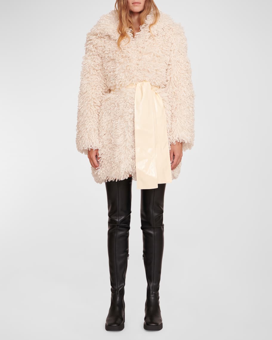 STAUD Lydie Belted Faux-Fur Coat | Neiman Marcus
