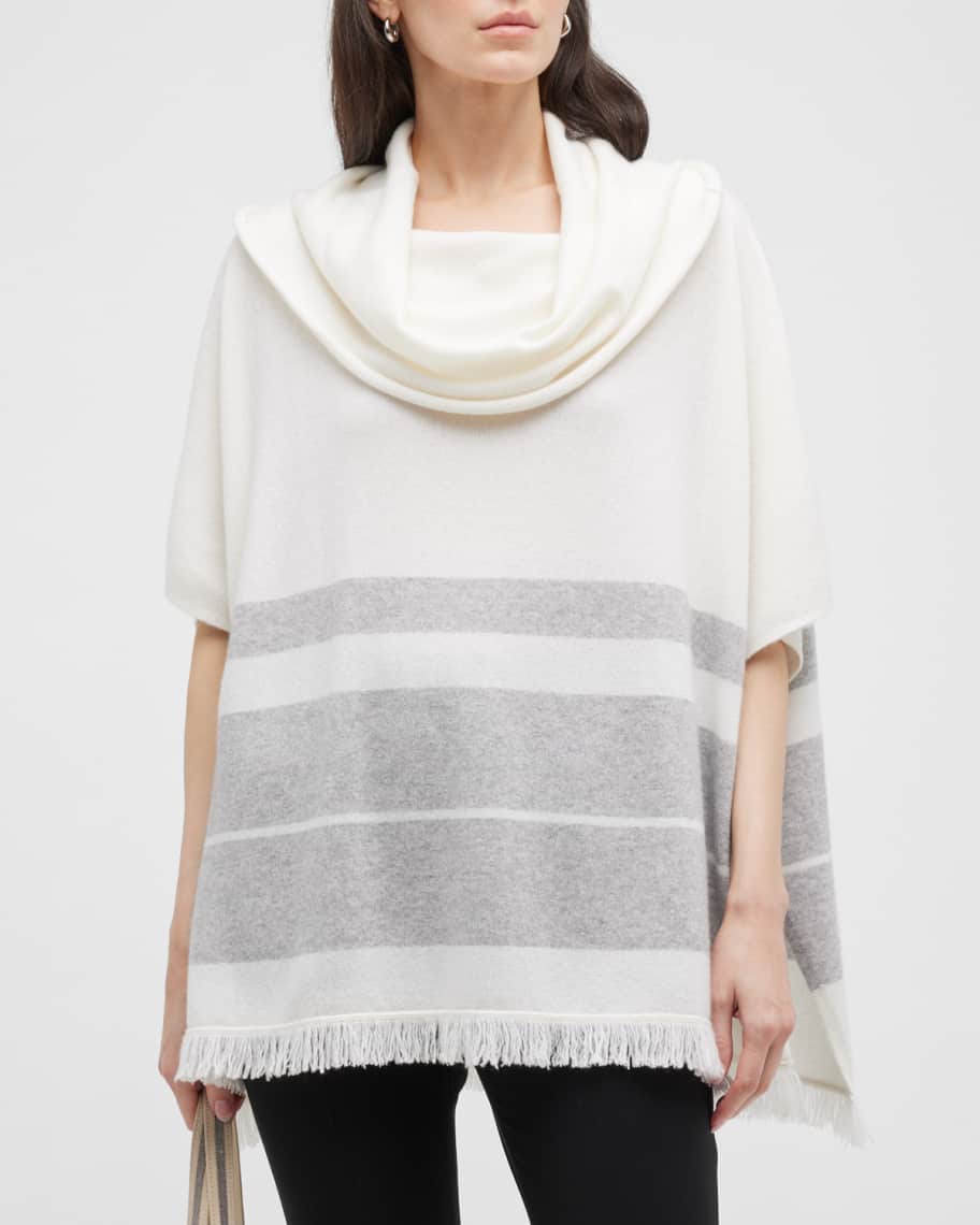 Neiman Marcus Cashmere Collection Cashmere Striped Cowl Neck Poncho Neiman Marcus