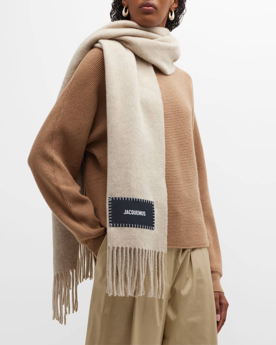 JACQUEMUS Fringed jacquard-knit wool scarf