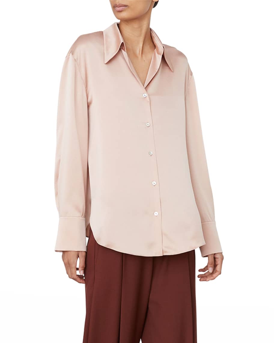Vince Ruched-Back Collared Silk Blouse | Neiman Marcus