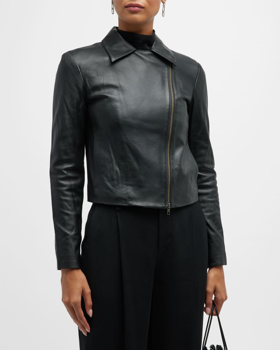 Vince Leather Zip-Front Jacket | Neiman Marcus