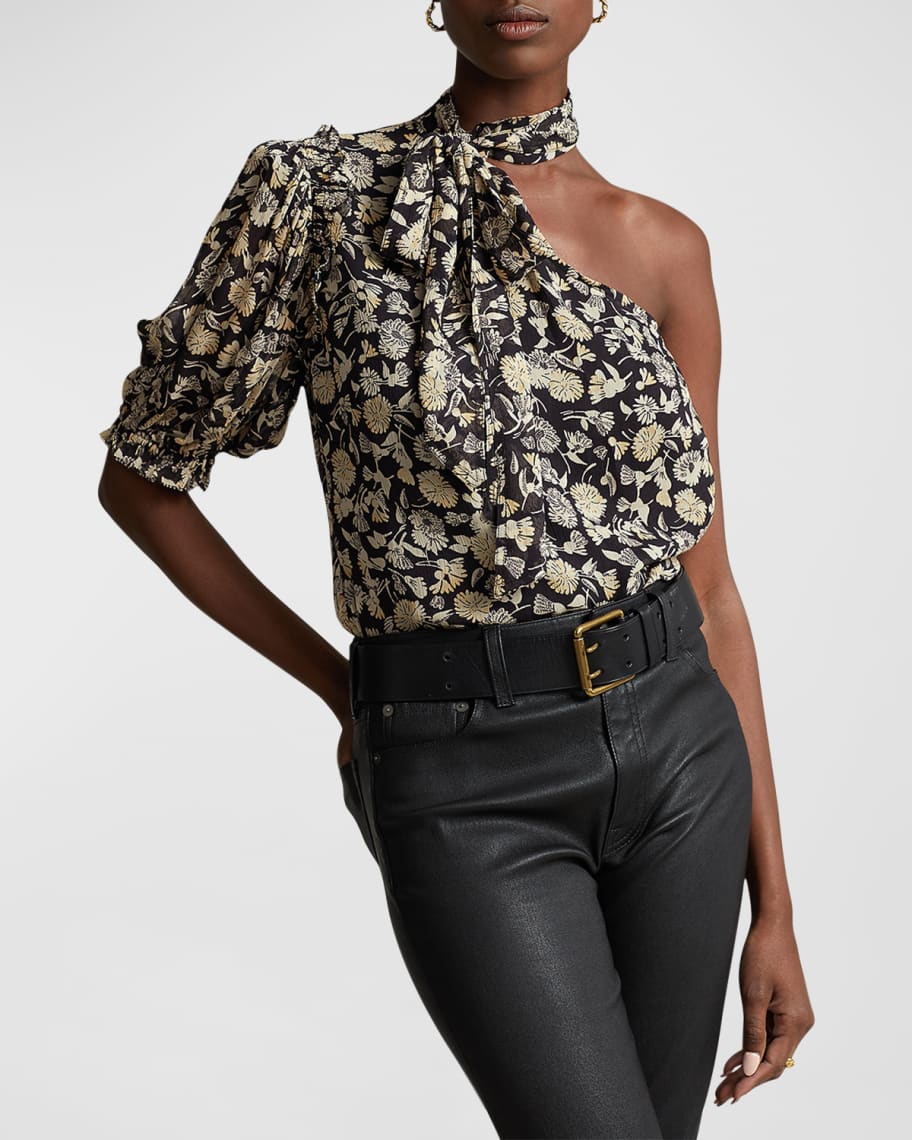 Polo Ralph Lauren Georgette Floral One-Shoulder Blouse | Neiman Marcus