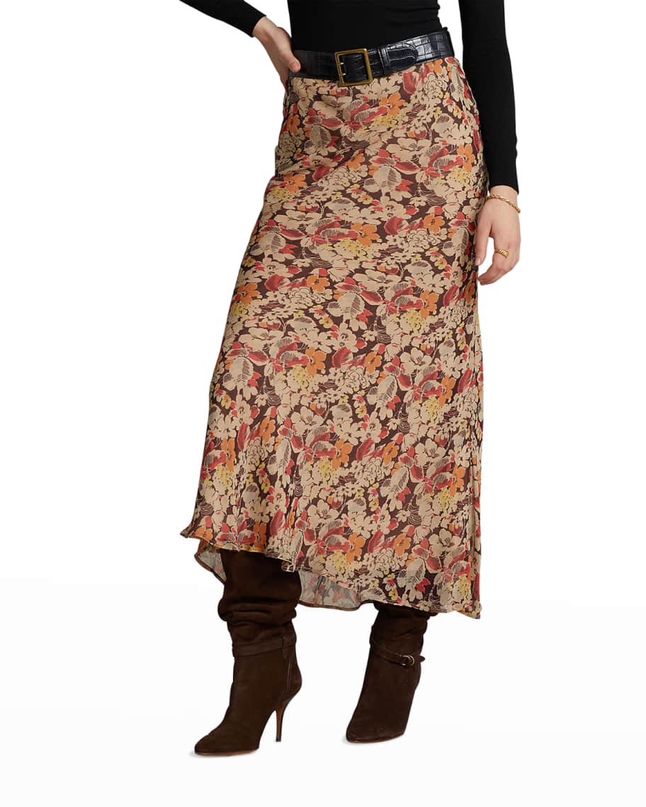 Polo Ralph Lauren Floral Crinkled Georgette Maxi Skirt | Neiman Marcus