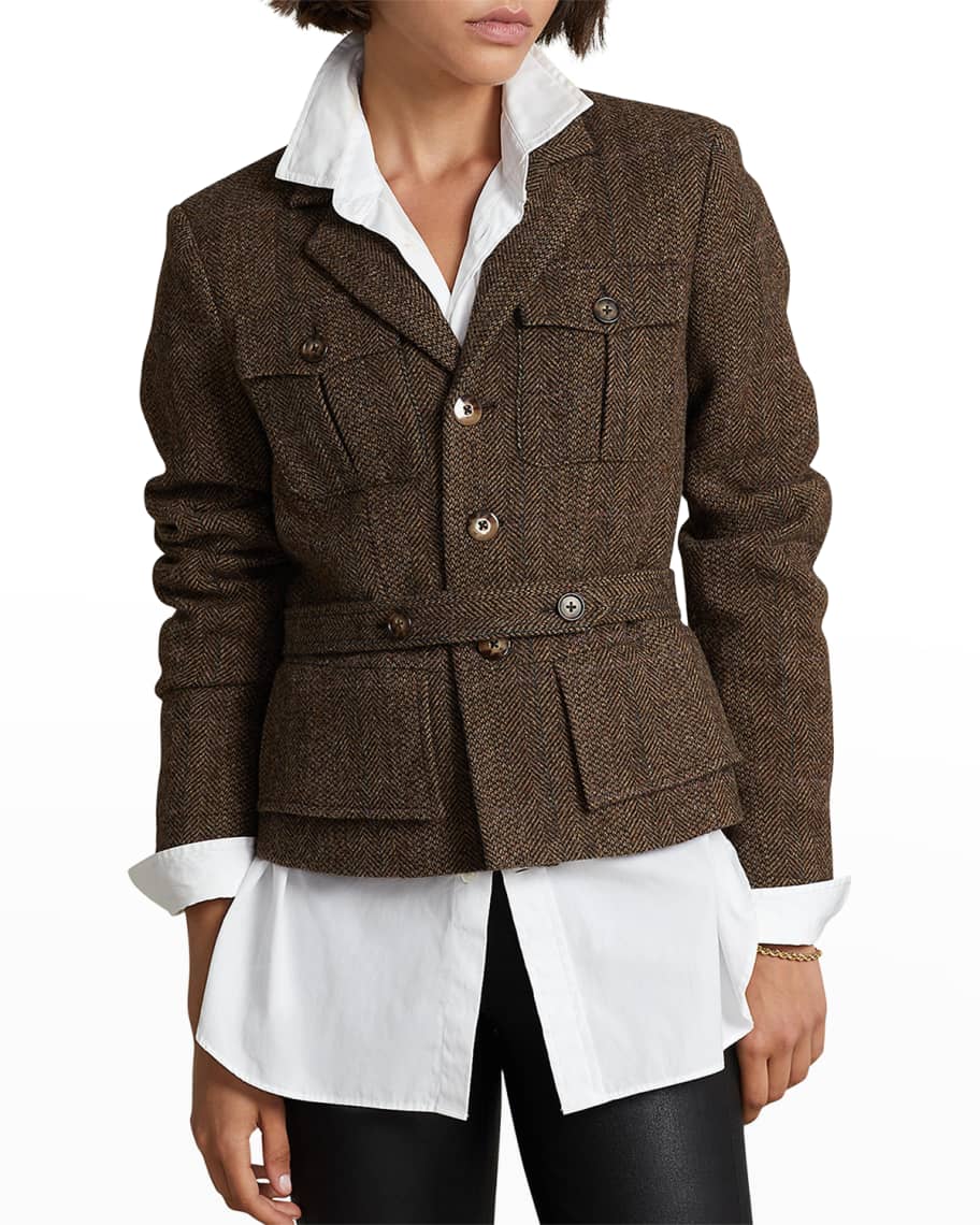 Polo Ralph Lauren Belted Wool Tweed Utility Jacket | Neiman Marcus
