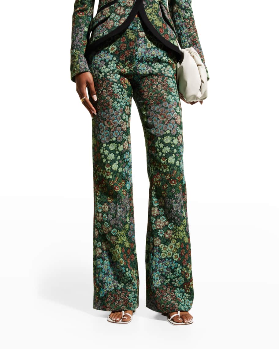 Smythe Floral Jacquard Wide-Leg Trousers | Neiman Marcus