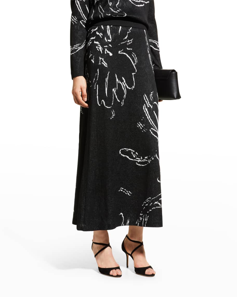 Misook Sketched Floral-Print Knit Maxi Skirt | Neiman Marcus