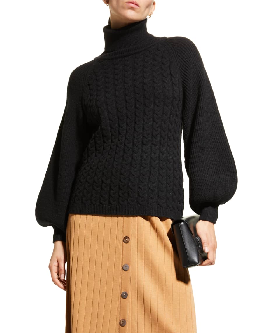 Misook BalloonSleeve CableKnit Turtleneck Sweater Neiman Marcus