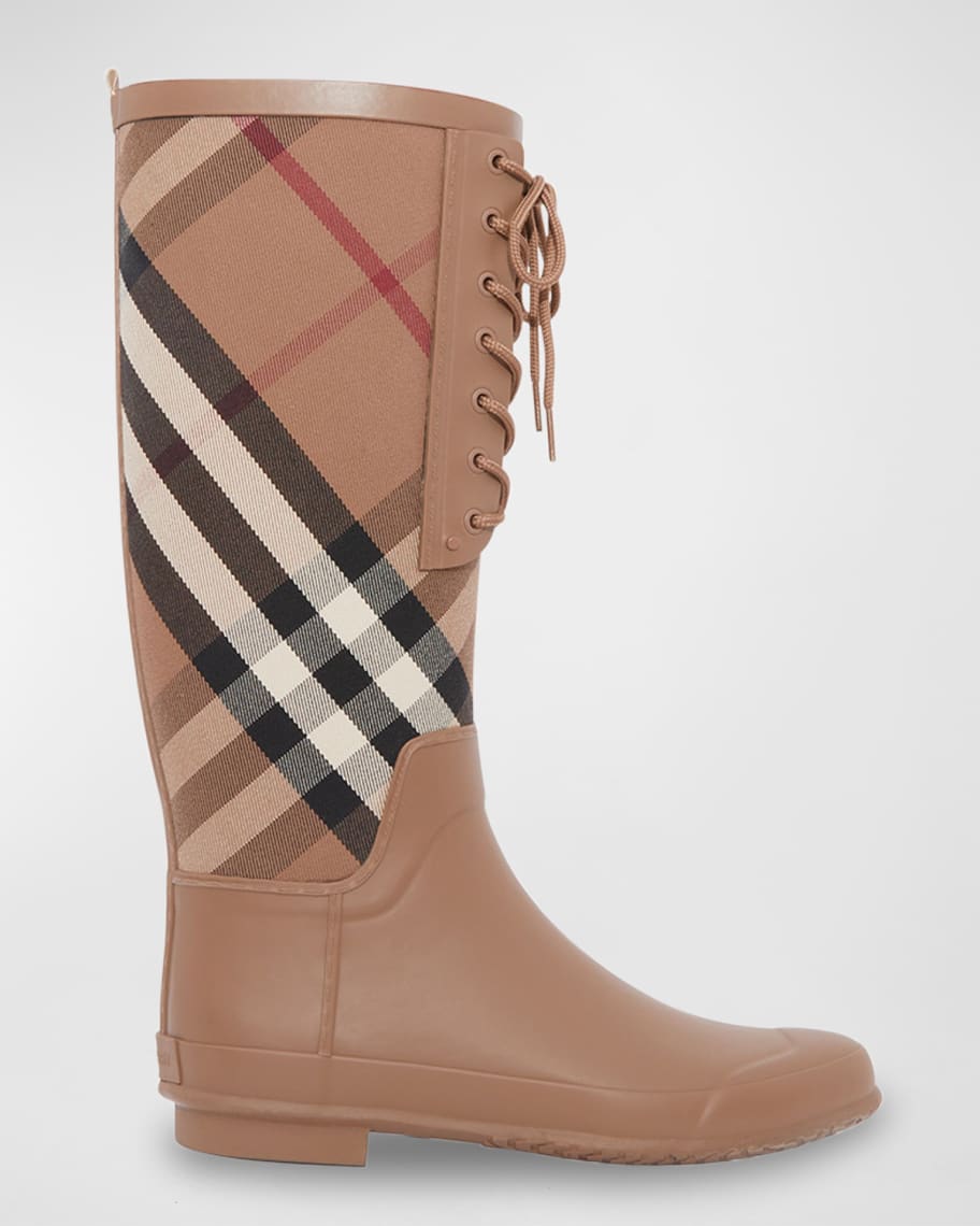 Burberry Simeon Check Lace-Up Rain Boots | Neiman Marcus