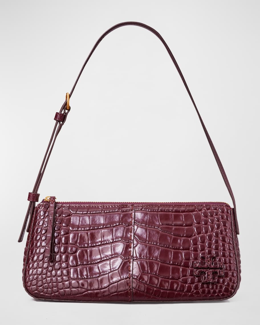 Tory Burch McGraw Croc-Embossed Wedge Shoulder Bag | Neiman Marcus