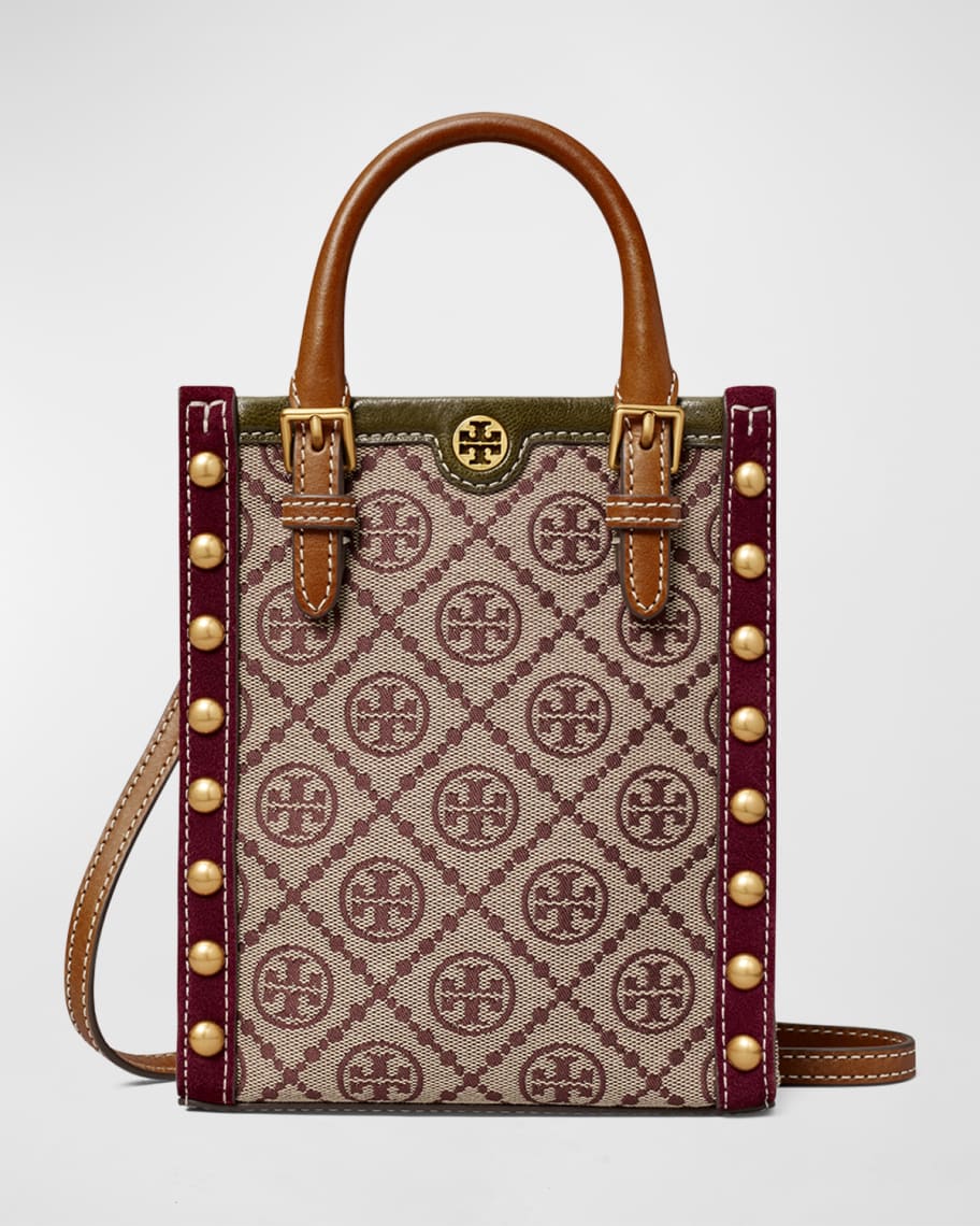 Tory Burch red Studded T Monogram Bucket Bag