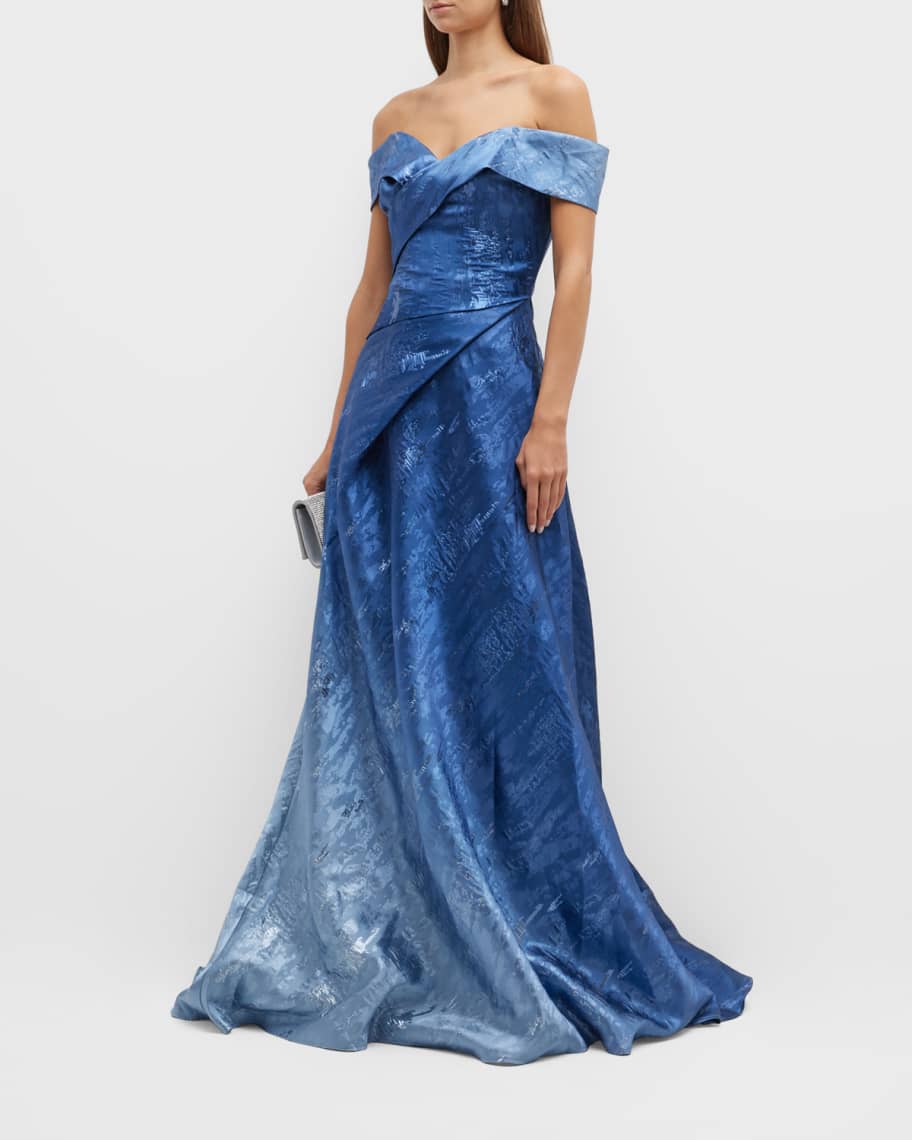 Special Occasion Formal Dresses Blue Jcpenney Womens Gowns Rene Ruiz  Collection Off-Shoulder Ombr Jacquard Gown