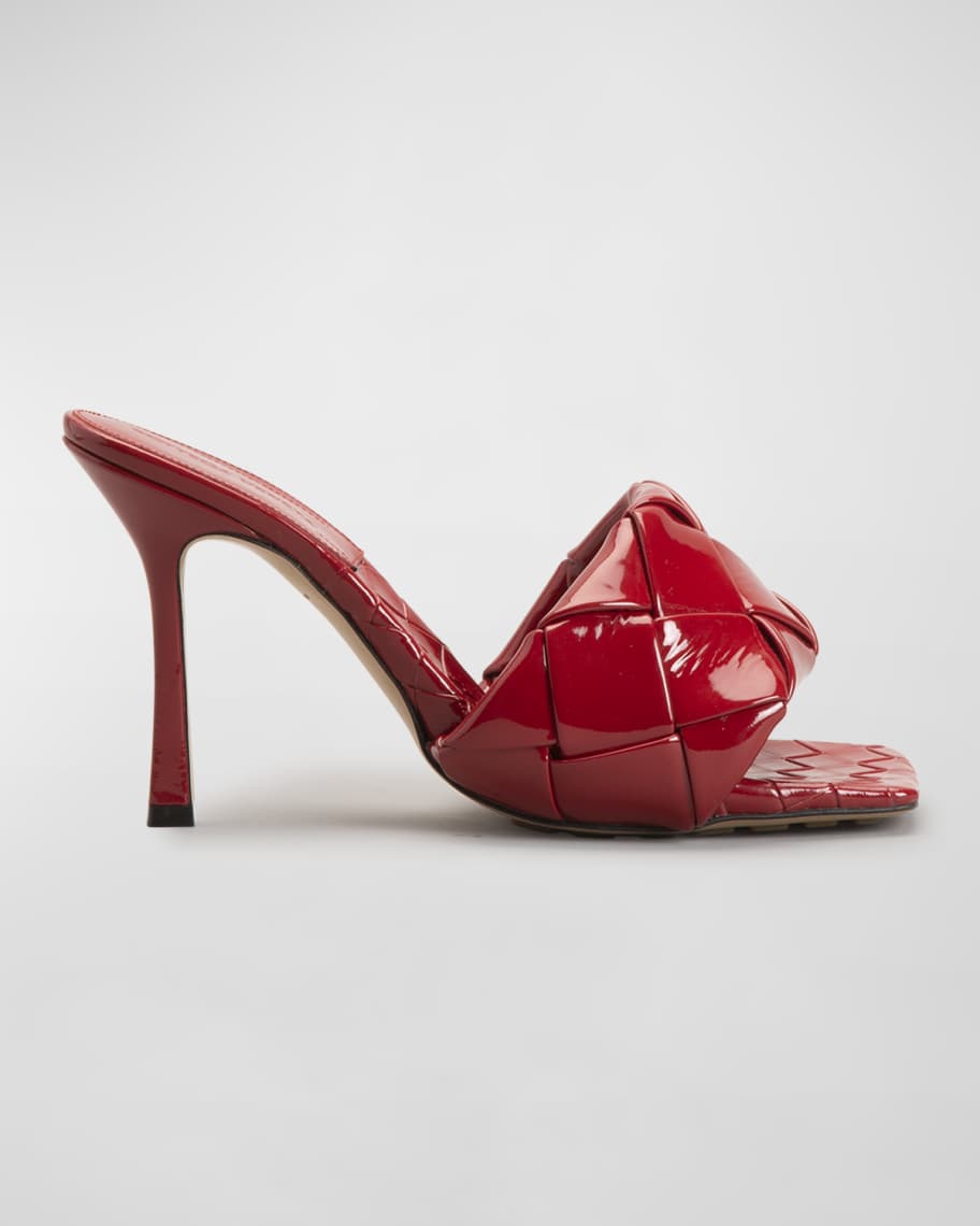 Bottega Veneta Intrecciato Patent Mule Sandals | Neiman Marcus