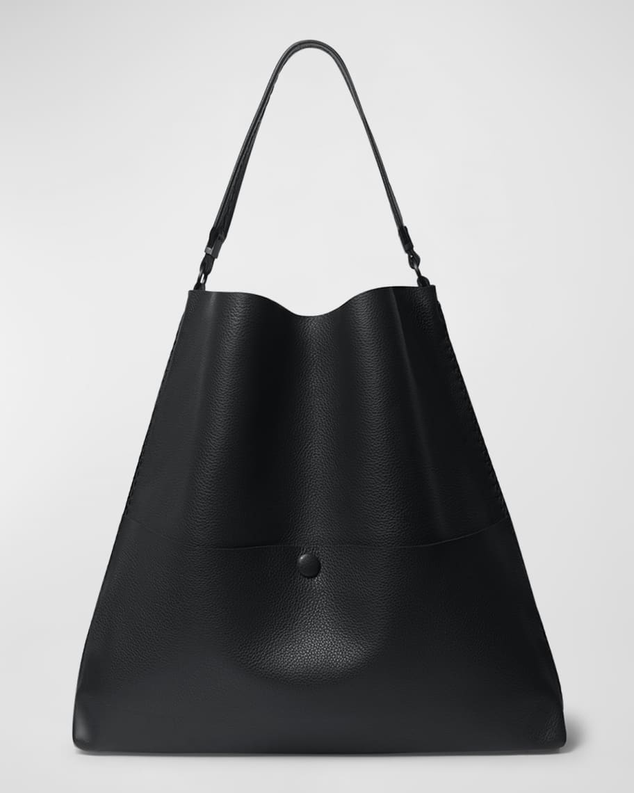 Image 1 of 4: Grained Leather Slim Tote Bag