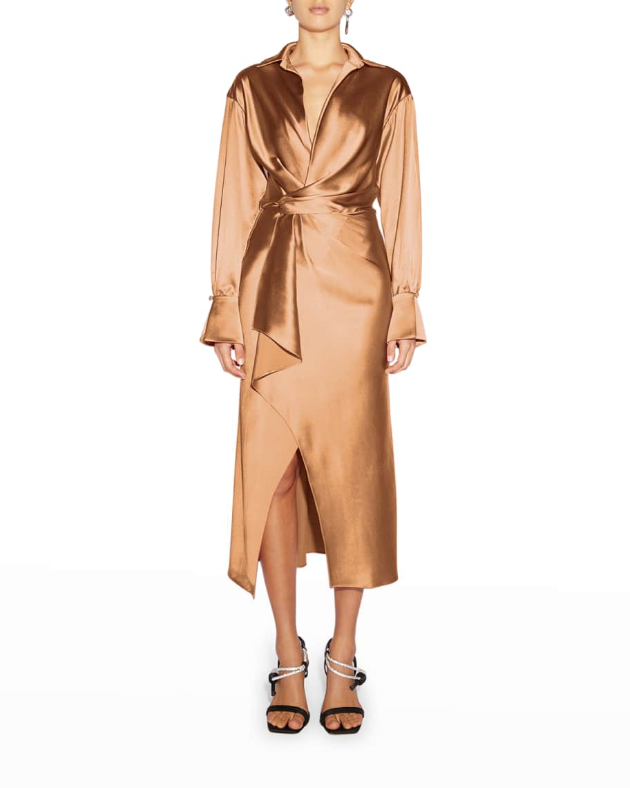 SIMKHAI Talita Draped-Front Midi Wrap Dress | Neiman Marcus