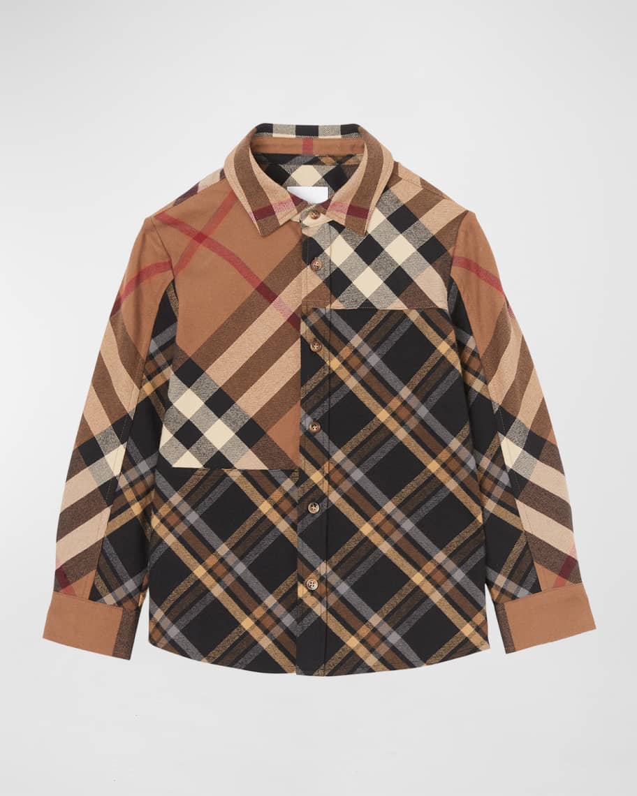 Burberry Boy's Etienne Mixed Check Shirt, Size 3-14 | Neiman Marcus