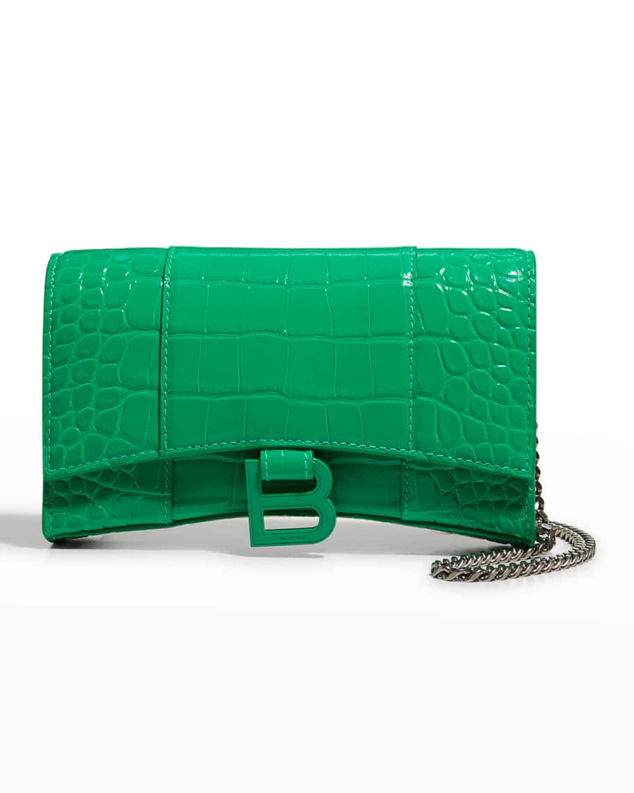 Balenciaga Hourglass Croc-Embossed Wallet on Chain | Neiman Marcus