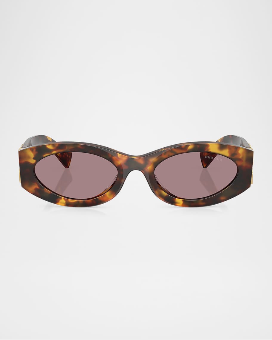 miu miu★SALE★MMG437 Miu Miu Logo Oval Acetate Sunglasses | Neiman Marcus