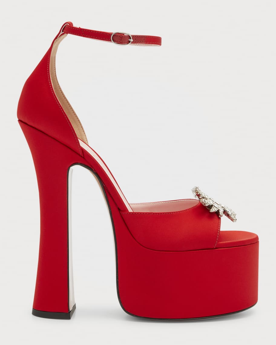 Piferi Rosalia Satin Crystal Platform Sandals | Neiman Marcus