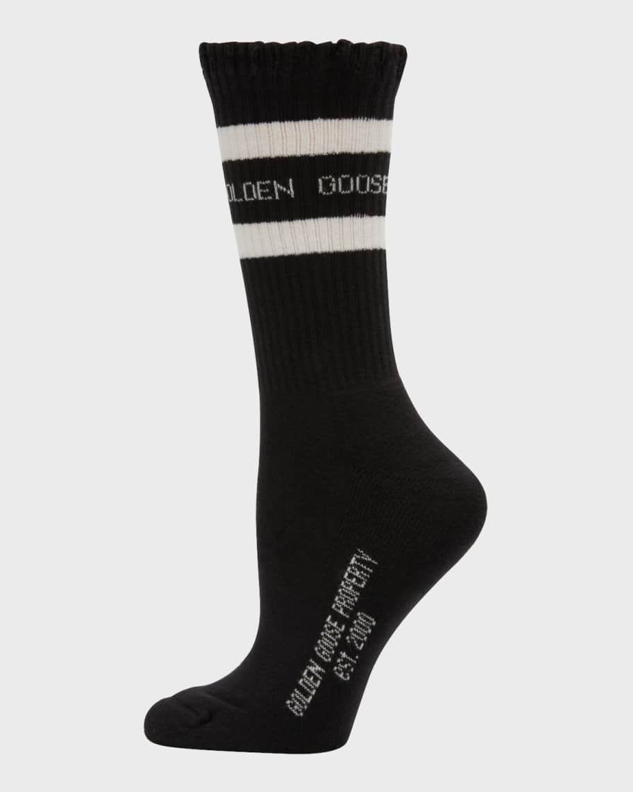 Golden Goose Distressed Ribbed Logo Striped Socks | Neiman Marcus