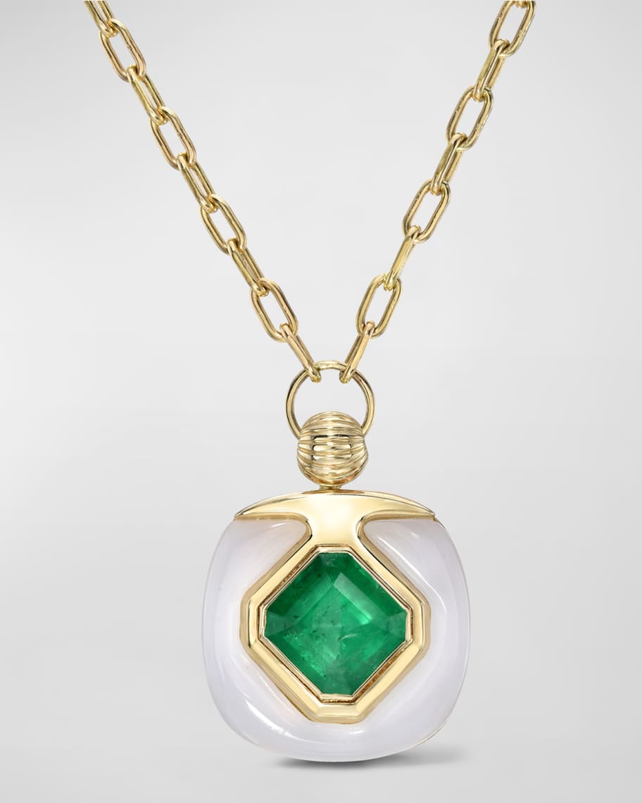 Retrouvai One Of A Kind Emerald Chalcedony Puzzle Pendant Necklace