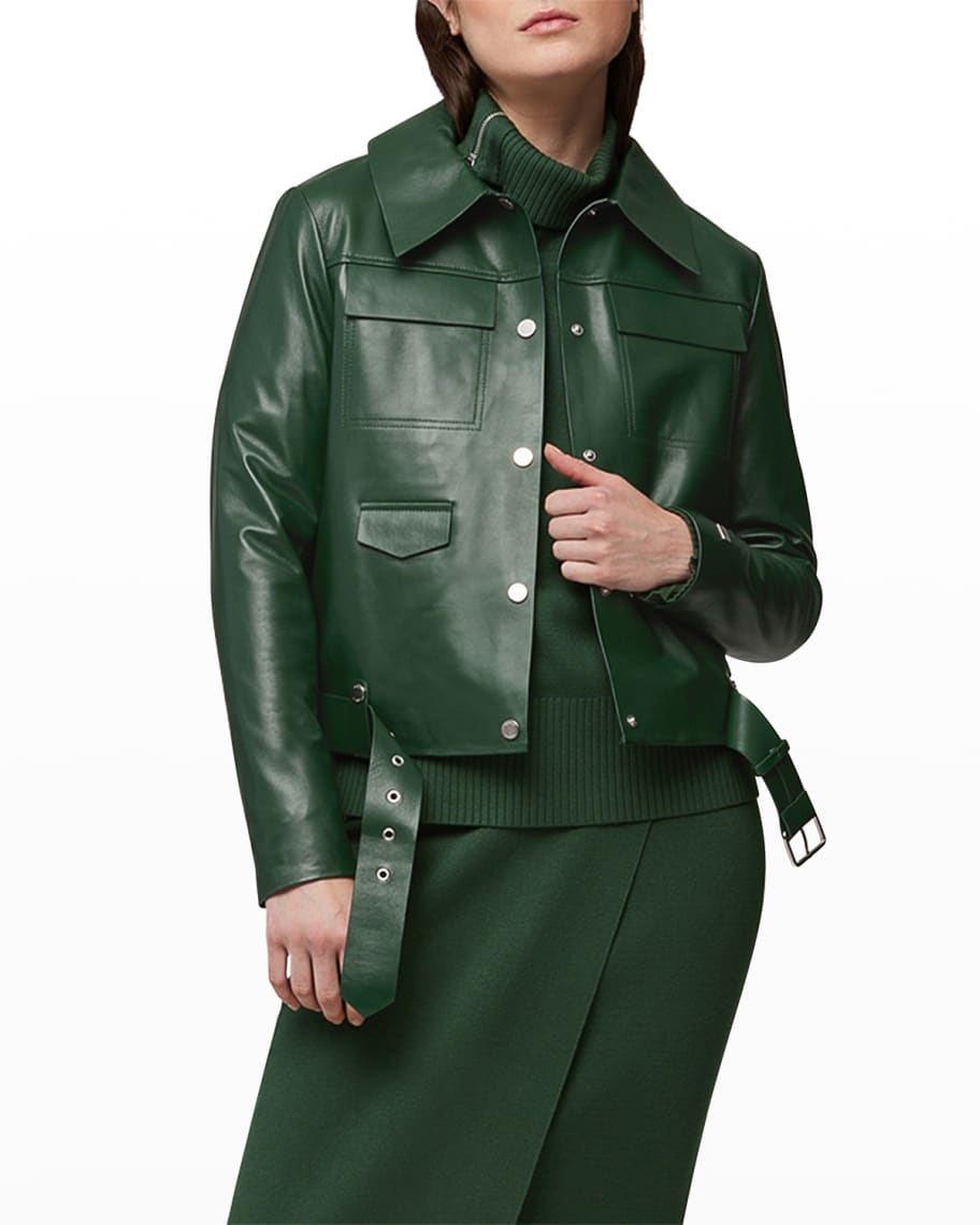 Soia Kyo Rowen Dyed Belted Leather Jacket Neiman Marcus