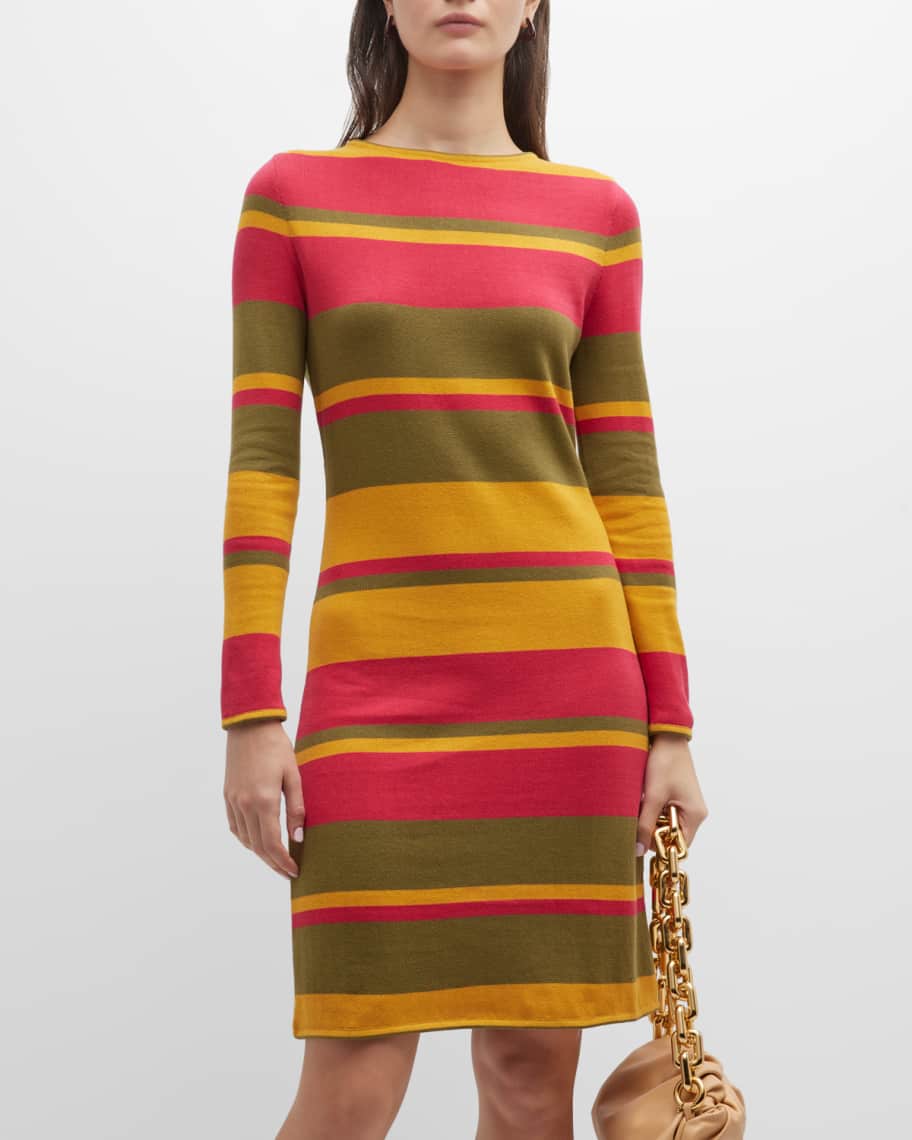 Frances Valentine Phoebe Striped Zip-Front Long-Sleeve Dress | Neiman ...