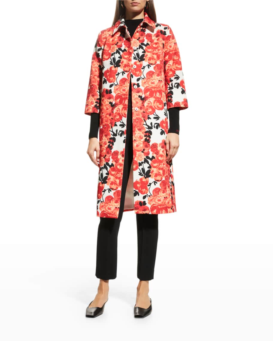 Frances Valentine Floral Balmacaan Button-Front Jacket | Neiman Marcus